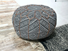 Load image into Gallery viewer, ottoman pouf, boho coffee table, round ottoman, pouf for living room, footstool cover, floor pillow, moroccan wool pouf, leather chair,  round footstool, handwoven wool pouf, berber ottoman, handcrafted gifts
