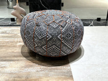 Load image into Gallery viewer, ottoman pouf, boho coffee table, round ottoman, pouf for living room, footstool cover, floor pillow, moroccan wool pouf, leather chair,  round footstool, handwoven wool pouf, berber ottoman, handcrafted gifts
