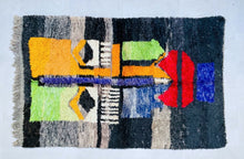 Load image into Gallery viewer, Black rug morocco, handmade rug wool, wool area rug, tufted rug, rug living room 5x8, sheep wool rug, berber rug blue, scandinavian decor, Black wool rug, Boujaad rug, boujaad rug, handwoven carpet, moroccan rug 5x8