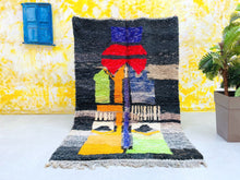 Load image into Gallery viewer, Black rug morocco, handmade rug wool, wool area rug, tufted rug, rug living room 5x8, sheep wool rug, berber rug blue, scandinavian decor, Black wool rug, Boujaad rug, boujaad rug, handwoven carpet, moroccan rug 5x8