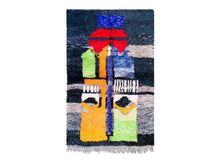 Load image into Gallery viewer, Black rug morocco, handmade rug wool, wool area rug, tufted rug, rug living room 5x8, sheep wool rug, berber rug blue, scandinavian decor, Black wool rug, Boujaad rug, boujaad rug, handwoven carpet, moroccan rug 5x8