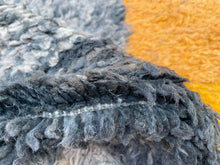 Load image into Gallery viewer, Black rug morocco, handmade rug wool, wool area rug, tufted rug, rug living room 5x8, sheep wool rug, berber rug blue, scandinavian decor, Black wool rug, Boujaad rug, boujaad rug, handwoven carpet, moroccan rug 5x8