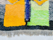 Load image into Gallery viewer, Black rug morocco, handmade rug wool, wool area rug, tufted rug, rug living room 5x8, sheep wool rug, berber rug blue, scandinavian decor, Black wool rug, Boujaad rug, boujaad rug, handwoven carpet, moroccan rug 5x8