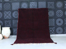 Load image into Gallery viewer, Handmade Moroccan rug with red and black vertical stripes


