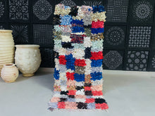 Load image into Gallery viewer, Handmade Moroccan Boucherouite rug with colorful patchwork design.
