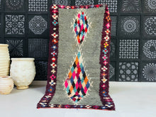 Load image into Gallery viewer, Handmade Moroccan Boucherouite rug with diamond design, 4x7
