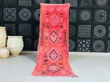 Load image into Gallery viewer, Vintage Moroccan pink wool rug with tribal motifs, 3x9 ft.
