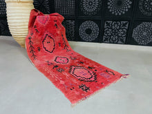 Load image into Gallery viewer, Handmade Moroccan rug in vibrant pink with geometric designs.
