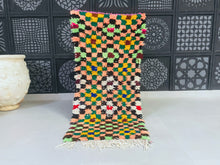 Load image into Gallery viewer, Handwoven Moroccan Boucherouite rug with colorful squares

