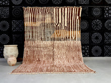 Load image into Gallery viewer, Handmade Moroccan rug with vertical brown and white stripes



