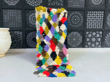 Load image into Gallery viewer, Handmade Moroccan Boucherouite runner with colorful diamond patterns
