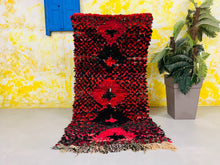 Load image into Gallery viewer, Red and Black Moroccan Boucherouite rug 3x7 ft - G5922
