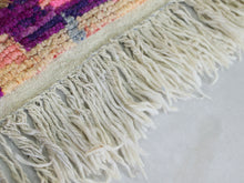 Load image into Gallery viewer, Handcrafted Moroccan rug with vibrant pink and green elements.
