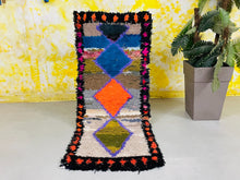 Load image into Gallery viewer, Moroccan Rug,  Boucherouite Rug,  Berber Rug,  Runner Rug,  Vintage Rug,  Area Rug,  Colorful Rug,  Abstract Rug,  Free Shipping,  Handmade Rug,  Handwoven Rug,  Living Room Rug,  Soft Rug,  Home and Living,  Floor and Rugs.
