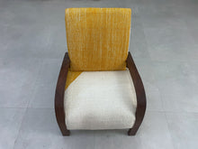 Load image into Gallery viewer, Elegant walnut wood chair featuring boho kilim patterns.

