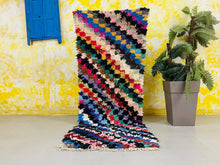 Load image into Gallery viewer, Handwoven Artisanal Moroccan Boucheroutie rug 3x8 ft - N7075, Boucherouite Rugs, The Wool Rugs, The Wool Rugs, 
