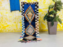 Load image into Gallery viewer, Moroccan Rug, Old Moroccan Rug, Boucherouite Rug, Vintage Rug, Colorful Rug, Wool Berber rug, Small Rug, Flat Weave, Geometric rug, Unique Carpet, Area rug, Soft Wool rug, Authentic rug
