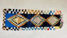 Load image into Gallery viewer, Moroccan Rug, Old Moroccan Rug, Boucherouite Rug, Vintage Rug, Colorful Rug, Wool Berber rug, Small Rug, Flat Weave, Geometric rug, Unique Carpet, Area rug, Soft Wool rug, Authentic rug
