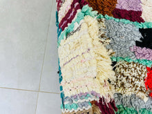 Load image into Gallery viewer, Moroccan Boucherouite rug, Berber Boucherouite rug, vintage Boucherouite rug, colorful Boucherouite rug, handmade Boucherouite rug, handmade fabric rug, Moroccan carpet, Moroccan wool rug, children&#39;s bedroom rug, bohemian rug, beni ourain rug, pink azilal rug, abstract rug
