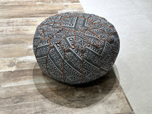 Load image into Gallery viewer, ottoman pouf, boho coffee table, round ottoman, pouf for living room, footstool cover, floor pillow, moroccan wool pouf, leather chair,  round footstool, handwoven wool pouf, berber ottoman, handcrafted gifts
