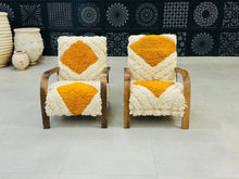 Load image into Gallery viewer, 2 set of Moroccan Wool Lounge Chair with Walnut Frame
