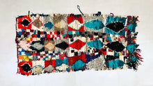 Load image into Gallery viewer, Boucherouite Moroccan Rug, Handwoven Boucherouite Rug, Colorful Moroccan Rug, Eco-friendly Moroccan Rug, Bohemian Moroccan Rug, Moroccan Rag Rug, Unique Moroccan Rug, Vibrant Moroccan Decor, Moroccan Artisan Rug, Moroccan Recycled Material Rug, Sustainable Home Decor Rug, Moroccan Floor Art Rug
