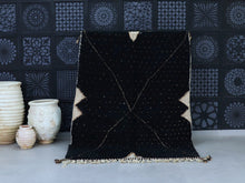 Load image into Gallery viewer, Handmade Moroccan wool rug in black.
