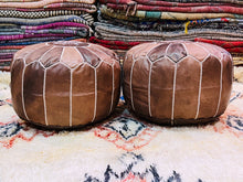 Load image into Gallery viewer, Set of 2 Round Pouf ,Moroccan pouf, leather Pouf, ottoman pouf handmade pouf footstool
