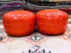 Set of 2 Moroccan Ottoman, Moroccan leather pouf, Red moroccan pouffe, Moroccan vintage, leather pouf
