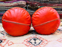 Load image into Gallery viewer, Set of 2 Moroccan Ottoman, Moroccan leather pouf, Red moroccan pouffe, Moroccan vintage, leather pouf
