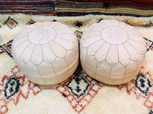 Load image into Gallery viewer, SET OF 2 Round leather pouf, cube Moroccan ottoman Pouffe, pouf footstool cover
