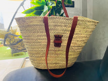 Load image into Gallery viewer, Large Straw Basket Bag, Straw Basket Bag, Straw Basket Bag with Leather, Morocco Straw Bag, Summer Bag, French Basket, Moroccan Basket
