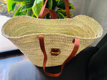 Load image into Gallery viewer, Large Straw Basket Bag, Straw Basket Bag, Straw Basket Bag with Leather, Morocco Straw Bag, Summer Bag, French Basket, Moroccan Basket
