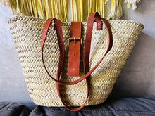 Load image into Gallery viewer, Large Straw Basket Bag, Straw Basket Bag, Straw Basket Bag with Leather, Morocco Straw Bag, Summer Bag, French Basket, Moroccan Basket
