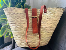 Load image into Gallery viewer, Large Straw Basket Bag, Straw Basket Bag, Straw Basket Bag with Leather, Morocco Straw Bag, Summer Bag, French Basket, Moroccan Basket
