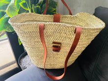 Load image into Gallery viewer, Large Straw Basket Bag, Straw Basket Bag, Straw Basket Bag with Leather, Morocco Straw Bag, Summer Bag, French Basket, Moroccan Basket
