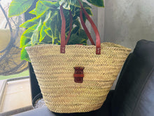 Load image into Gallery viewer, Large Straw Basket Bag, Straw Basket Bag, Straw Basket Bag with Leather, Morocco Straw Bag, Summer Bag, French Basket, Moroccan Basket
