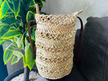 Load image into Gallery viewer, straw bag Handmade French Basket Moroccan Basket french market basket, Beach Bag - Natural Basket long Flat Leather Handle
