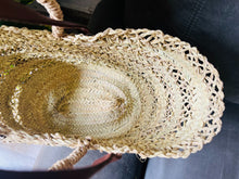 Load image into Gallery viewer, straw bag Handmade French Basket Moroccan Basket french market basket, Beach Bag - Natural Basket long Flat Leather Handle
