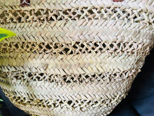 Load image into Gallery viewer, straw bag Handmade French Basket Moroccan Basket french market basket, Beach Bag - Natural Basket long Flat Leather Handle
