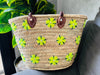 straw bag Handmade French Basket Moroccan Basket french market basket, Beach Bag, Natural Basket long Flat Leather Handle