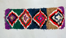 Load image into Gallery viewer, Moroccan 2.4x7 ft eco-friendly rug made from upcycled fabrics.
