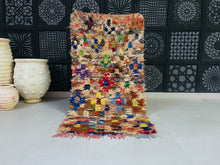 Load image into Gallery viewer, Vintage Moroccan Boucherouite rug measuring 3x5.8 ft with a colorful abstract design.
