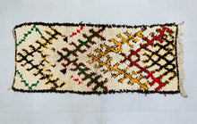 Load image into Gallery viewer, Moroccan 2.4x5.9 ft rug featuring bold yellow, green, and red accents.

