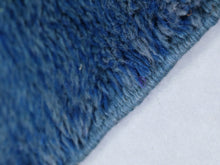 Load image into Gallery viewer, Soft and plush Moroccan wool carpet in deep cobalt tones, woven with love in the Atlas Mountains using traditional techniques.


