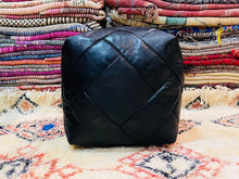 Load image into Gallery viewer, Ottoman pouf, Leather pouf, Black moroccan pouf
