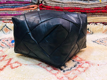 Load image into Gallery viewer, Ottoman pouf, Leather pouf, Black moroccan pouf
