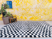 Load image into Gallery viewer, checkered area rug, 8x10 moroccan rug, black and white rug, scandinavian rug 4x6, area rug for living, 5x8 rug, hand knotted rug, woven rug, personalized carpet, traditional rug, checkered wool rug, handmade wool, white moroccan rug