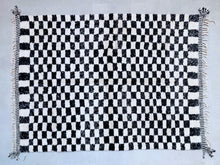 Load image into Gallery viewer, checkered area rug, 8x10 moroccan rug, black and white rug, scandinavian rug 4x6, area rug for living, 5x8 rug, hand knotted rug, woven rug, personalized carpet, traditional rug, checkered wool rug, handmade wool, white moroccan rug