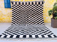 Load image into Gallery viewer, checkered area rug, 8x10 moroccan rug, black and white rug, scandinavian rug 4x6, area rug for living, 5x8 rug, hand knotted rug, woven rug, personalized carpet, traditional rug, checkered wool rug, handmade wool, white moroccan rug